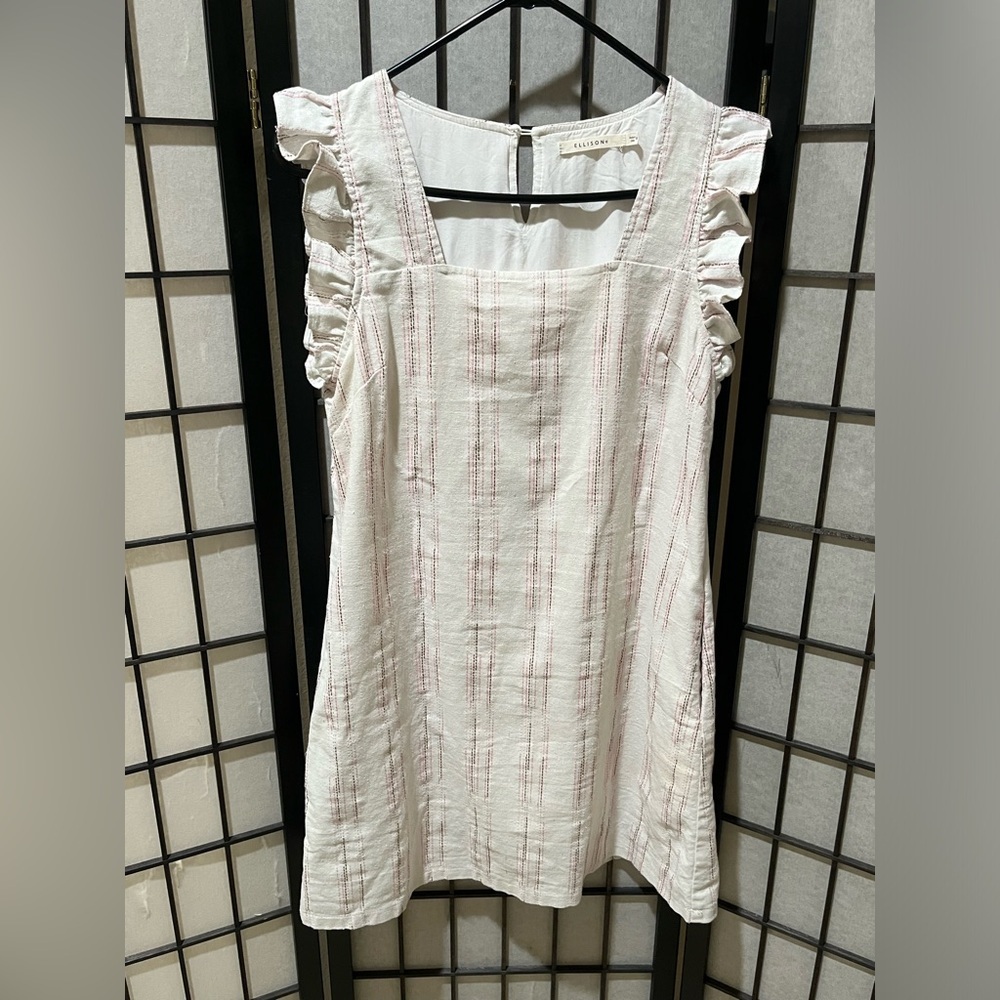 ELLISON Light Pink Striped Ruffle Sleeve A- LINE Dress SIZE M